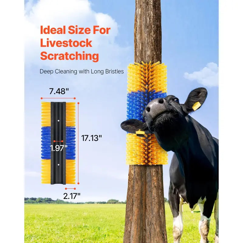 Livestock Scratching Brush with 2 Screws for Secure Mount, 17.1x7.5in Grooming Tool for Farmers - Back Itch Relief, Shedding Control, Cleaning, Avoids Property Damage (For Horses, Cattle)