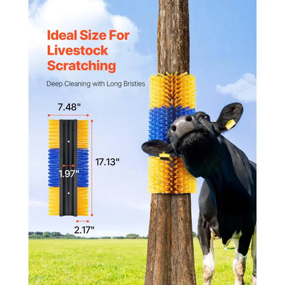 Livestock Scratching Brush with 2 Screws for Secure Mount, 17.1x7.5in Grooming Tool for Farmers - Back Itch Relief, Shedding Control, Cleaning, Avoids Property Damage (For Horses, Cattle)