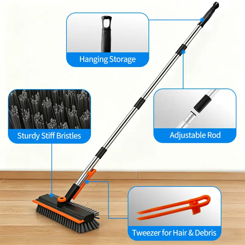 3-in-1 Stainless Steel Adjustable Long-Handle Floor Scrub Brush (30"-54")
