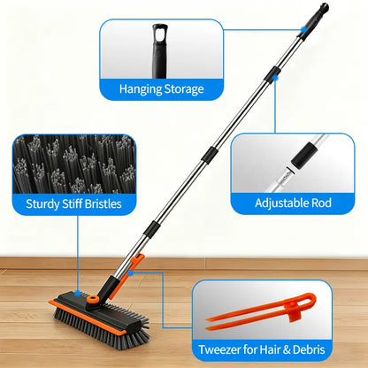 3-in-1 Stainless Steel Adjustable Long-Handle Floor Scrub Brush (30"-54")