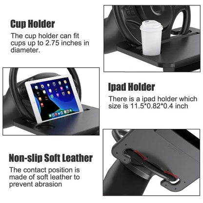 Double-use Steering Wheel Tray Car Food Trays for Eating with Drinks Holder Pad Laptop Multipurpose Travel Accessories Fits Wheels