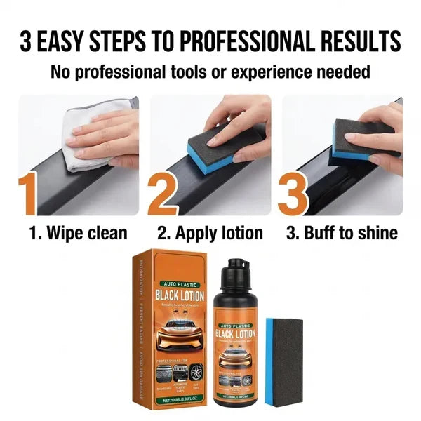 Auto Plastic Black Lotion Restorer 100ml – Dye-Infused Waterproof Formula, Removes Oxidation & Fading | Bumpers, Trim, Tires, Dashboard, Vinyl