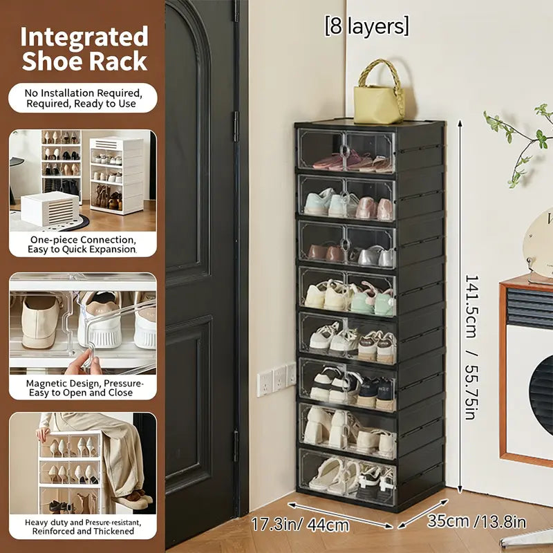 MiAoLi 10-Layer Folding Shoe Rack Organizer, Sturdy Plastic Cabinet with Transparent Door Snap & Quick Close, Stacks to Save Space, 20-Pair Capacity, No-Installation, Simple Indoor Furniture (Resists Daily Wear)