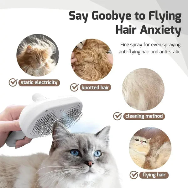 3-in-1 Steam Pet Grooming Brush – Self-Cleaning, Anti-Static Mist, Bionic Anti-Scratch Pins | Dogs & Cats (White)