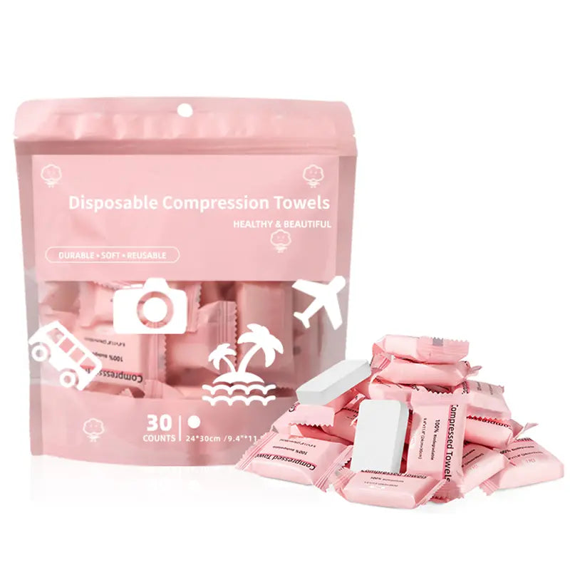 ICOTLE Compressed Towel Tablets - Disposable Face Towels for Travel, Camping & Hiking, 30 Count, 9.4" x 11.8"