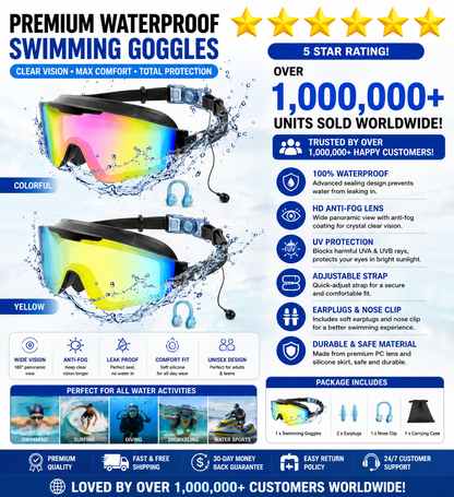 Outly 2-Pack Swim Goggles with Earplugs – Anti-Fog, UV Protection, 180° Wide View for Adults & Kids