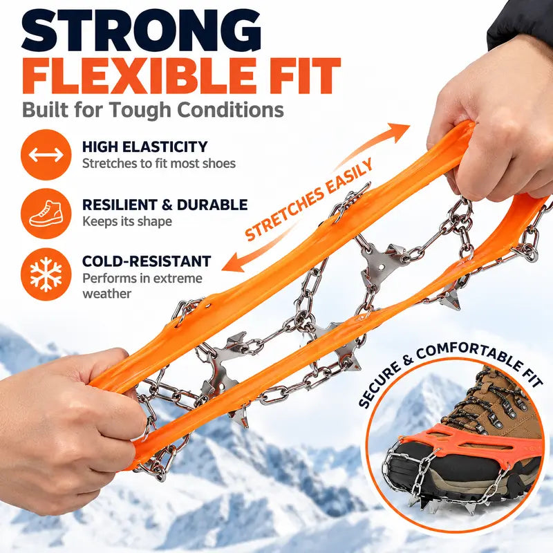 Ice Cleats for Shoes & Boots, 8-Spike Stainless Steel Traction Grips for Snow & Ice