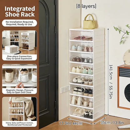 MiAoLi 10-Layer Folding Shoe Rack Organizer, Sturdy Plastic Cabinet with Transparent Door Snap & Quick Close, Stacks to Save Space, 20-Pair Capacity, No-Installation, Simple Indoor Furniture (Resists Daily Wear)
