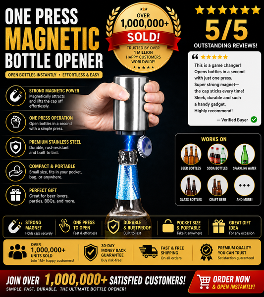 Automatic Push-Down Bottle Opener — Stainless Steel Beer Cap Remover for Home, Camping & Travel