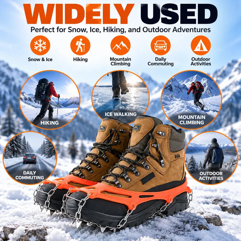 Ice Cleats for Shoes & Boots, 8-Spike Stainless Steel Traction Grips for Snow & Ice
