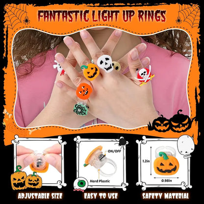Glow Flashing LED Halloween Rings with LED Lights, Child Festive Party Favors, Halloween Goody Bag Basket Stuffers Fillers