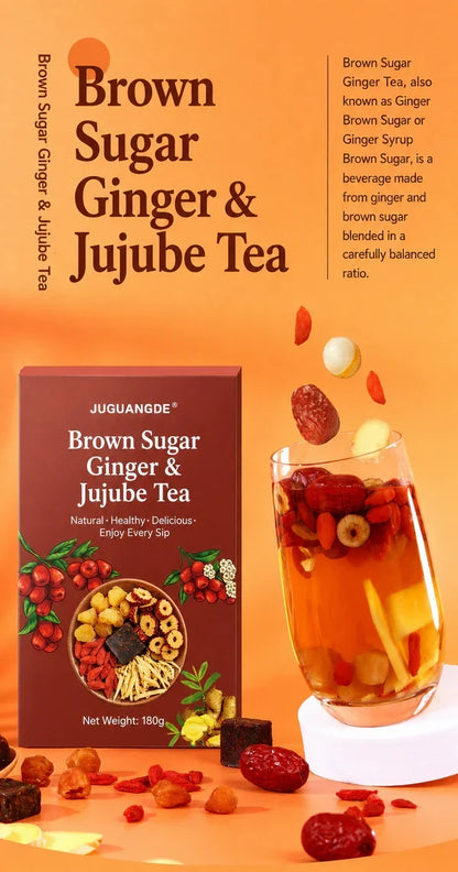 Juguangde Brown Sugar Ginger & Jujube Tea – Natural Healthy Delicious, No Boiling Needed, 5 Premium Ingredients| Caffeine-Free