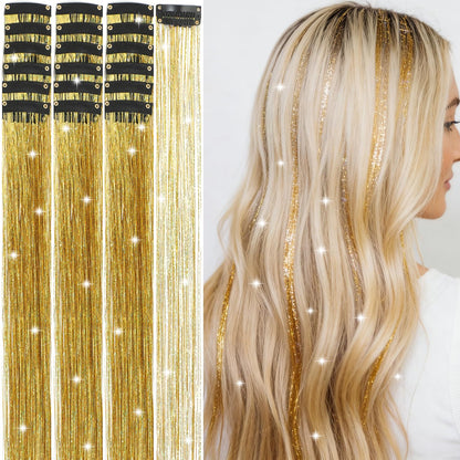 Hair Tinsel Kit 18 Pcs - Clip-In Fuller Sparkle, Heat Resistant Glitter Hair Extensions, Fairy Silver Hair Accessories for Women & Girls