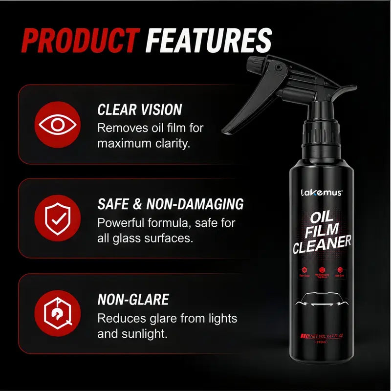 Lakemus Car Windshield Oil Film Remover - Streak-Free Auto Glass Cleaner