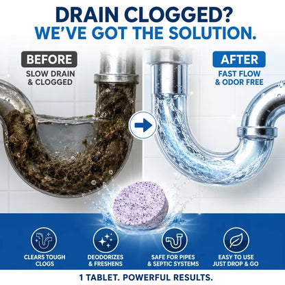Pipe Cleaner Tablets — Drain Unclogger, Odor Eliminator & Descaler for Sinks, Toilets, Washing Machines & Sewers