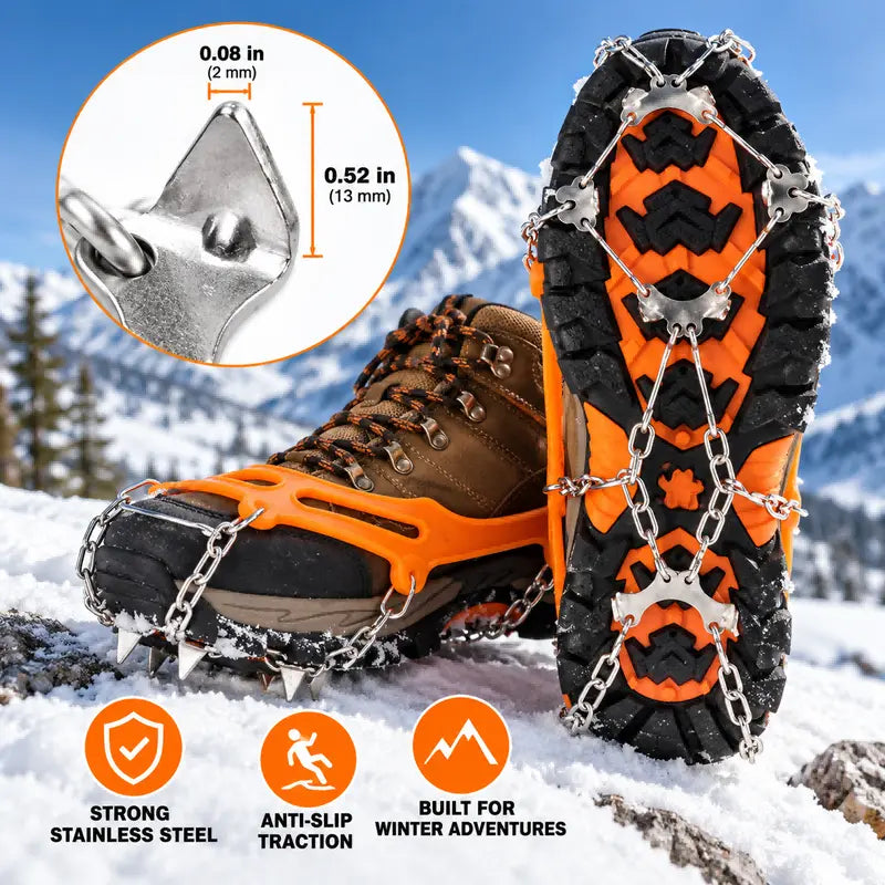 Ice Cleats for Shoes & Boots, 8-Spike Stainless Steel Traction Grips for Snow & Ice