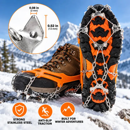 Ice Cleats for Shoes & Boots, 8-Spike Stainless Steel Traction Grips for Snow & Ice