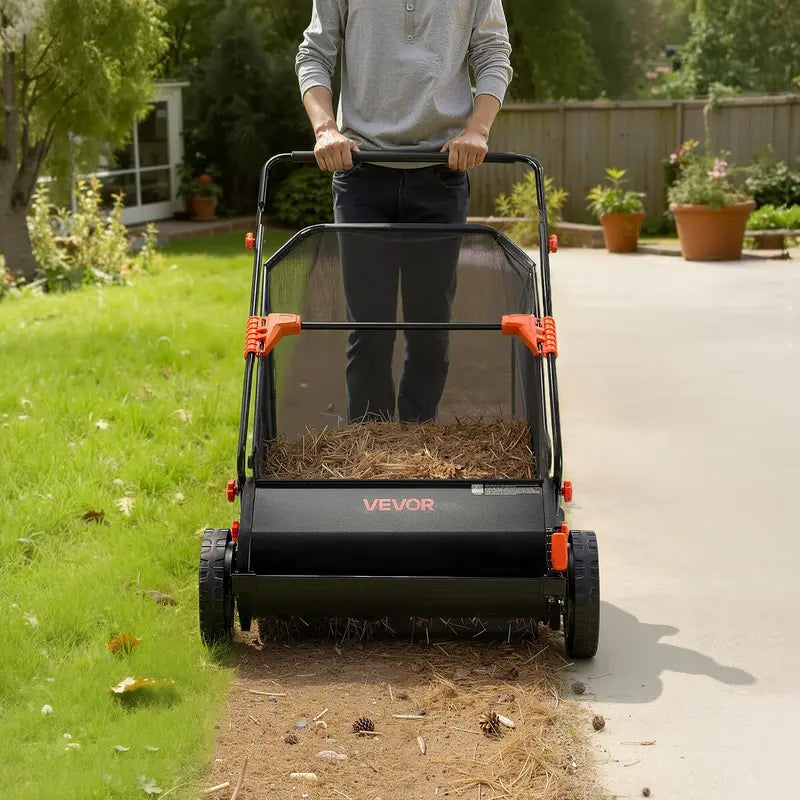 VEVOR 26-Inch Push Lawn Sweeper - 7 Cu. Ft. Hopper Bag Leaf & Grass Collector
