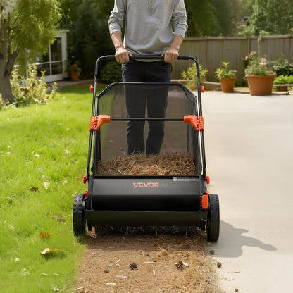 VEVOR 26-Inch Push Lawn Sweeper - 7 Cu. Ft. Hopper Bag Leaf & Grass Collector