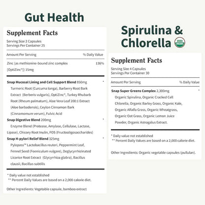 Gut Health Bundle，The 2-in-1 Gut Reset & Cellular Detox Duo: Spirulina & Chlorella Blend，Soothe &amp; Restore Gut Health