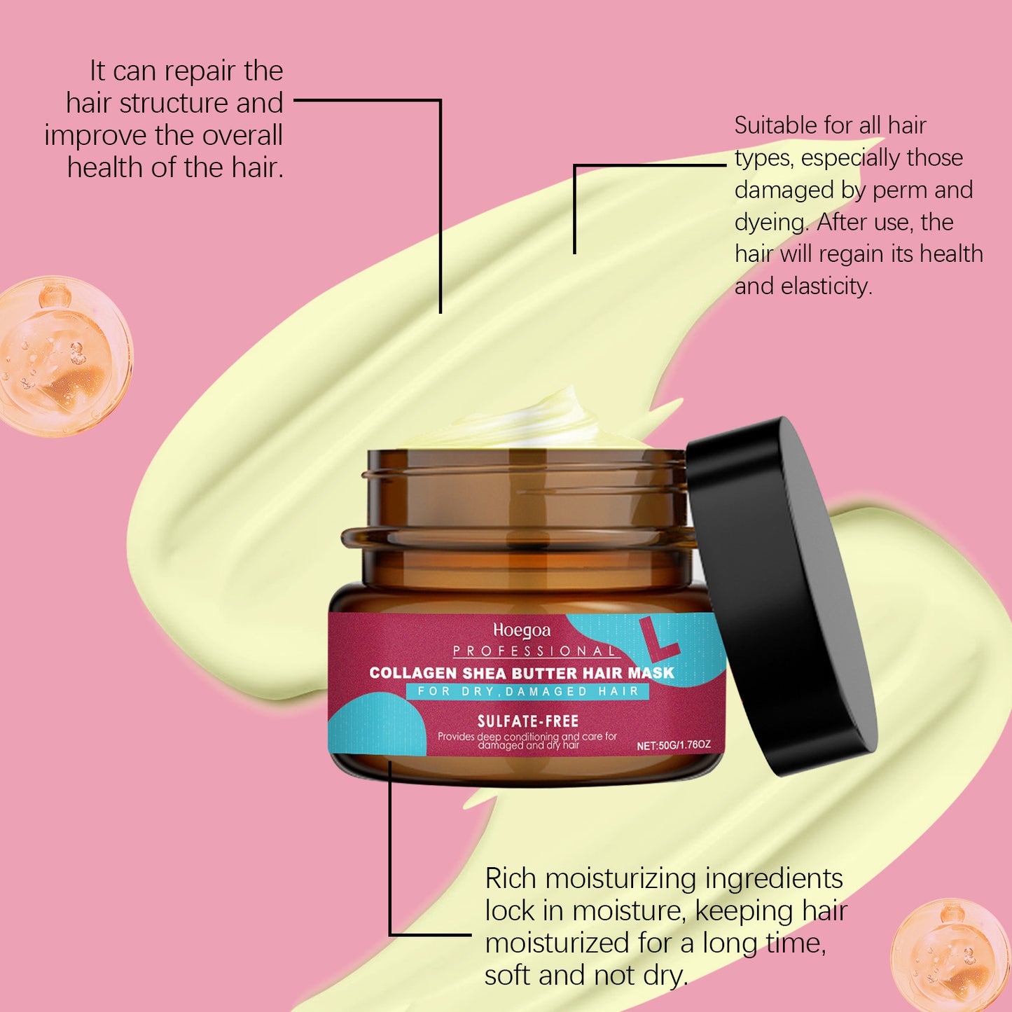 Hoegoa Professional Collagen Shea Butter Hair Mask – Sulfate-Free, For Dry & Damaged Hair