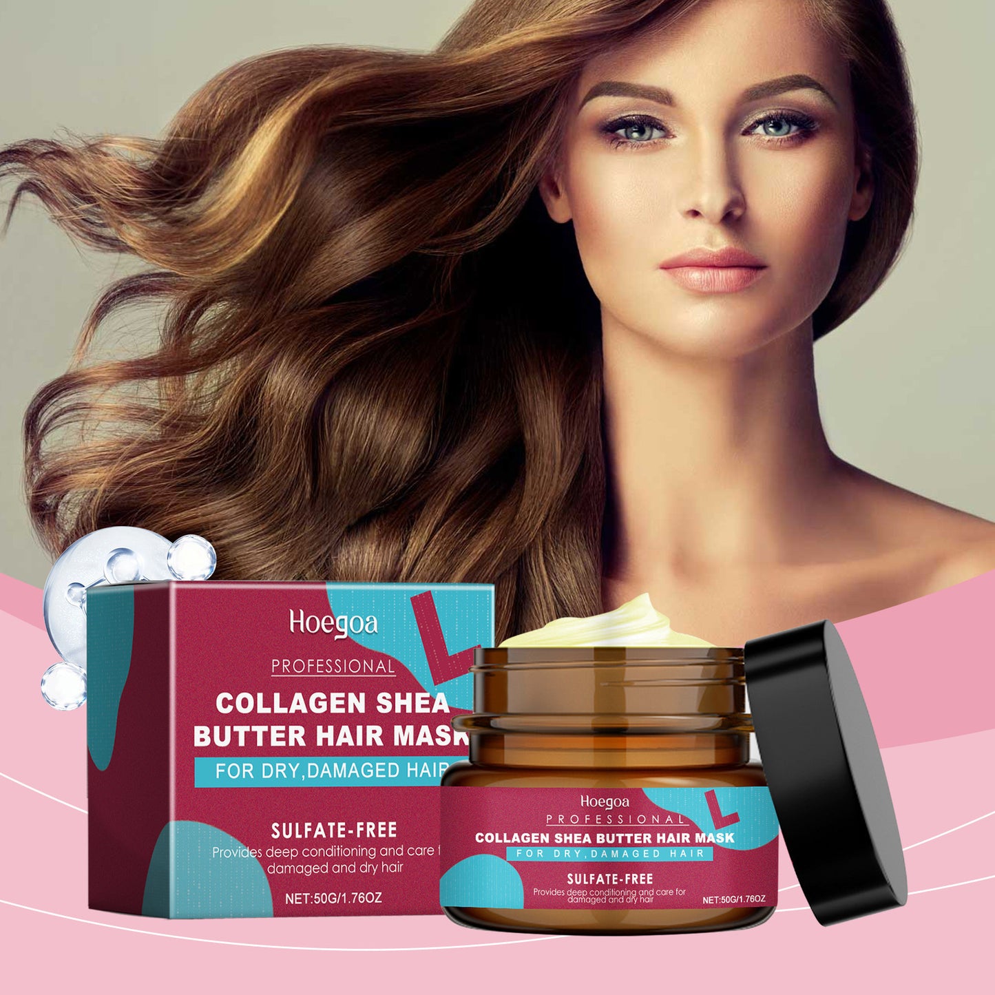Hoegoa Professional Collagen Shea Butter Hair Mask – Sulfate-Free, For Dry & Damaged Hair