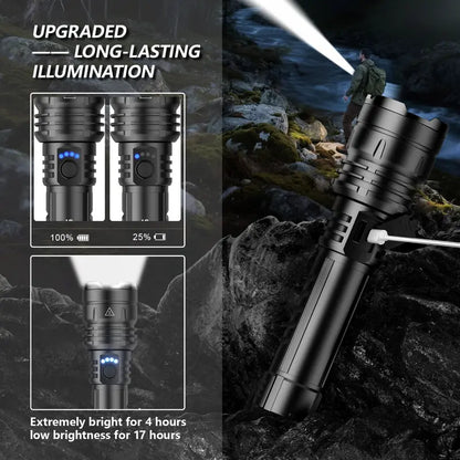 SKYFIRE 1376 Rechargeable LED Tactical Flashlight - 1500 Lumens, Zoomable, 5 Modes, Waterproof