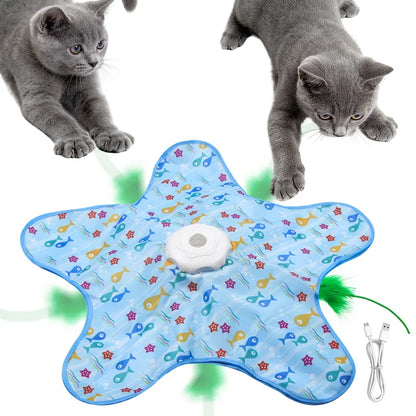 Interactive Hide & Seek Cat Toy — 360° Rotating Feather, Bird Sounds, 3 Modes, USB-C