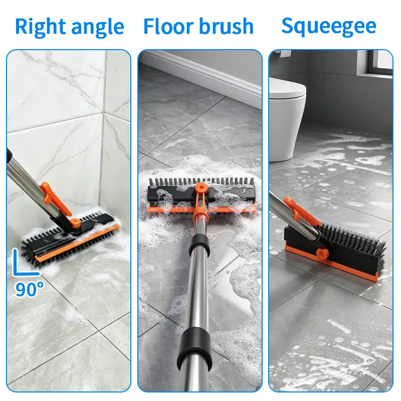 3-in-1 Stainless Steel Adjustable Long-Handle Floor Scrub Brush (30"-54")