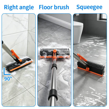 3-in-1 Stainless Steel Adjustable Long-Handle Floor Scrub Brush (30"-54")