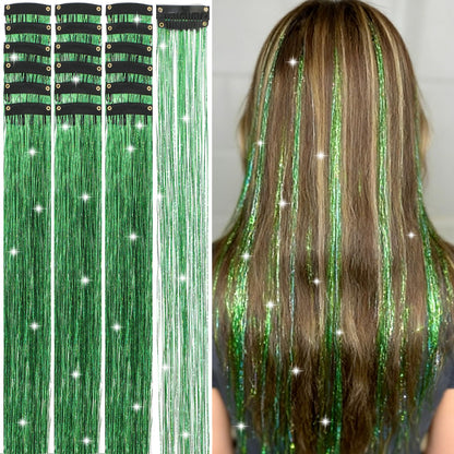 Hair Tinsel Kit 18 Pcs - Clip-In Fuller Sparkle, Heat Resistant Glitter Hair Extensions, Fairy Silver Hair Accessories for Women & Girls
