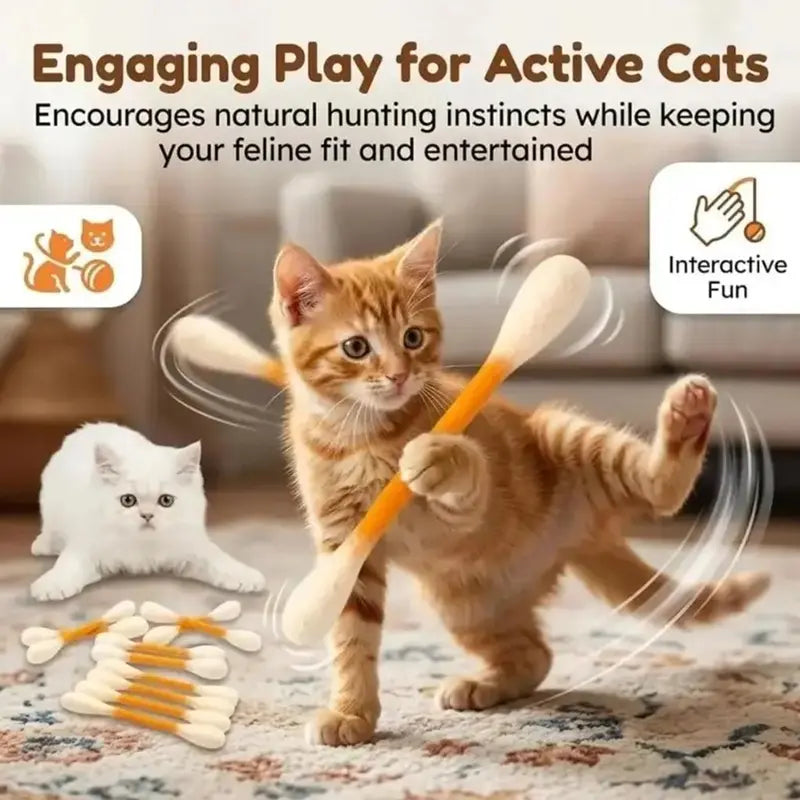 Summervibes 6 Pack Giant Q-tip Cat Toys – Soft Felt Cotton Swab Teething & Dental Chew Sticks for Kittens