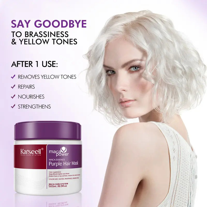 Karseell Maca Power Purple Hair Mask – Toning Conditioner for Blonde, Silver & Gray Hair 16.9 oz