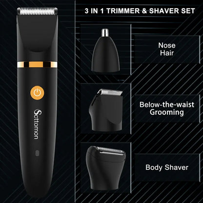 Scttomon 3 in 1 Electric Body Hair Trimmer, Groin Groomer for Men Cordless, Waterproof Electric Shaver Nose Hair Trimmer, Ball Pubic Shaver for Male, Husband Gift for Birthday and Halloween & Christmas Comfort