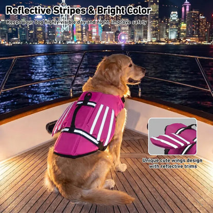 Cute Wings Dog Life Jacket – Adjustable Reflective Swim Vest with Chin Float & Handle