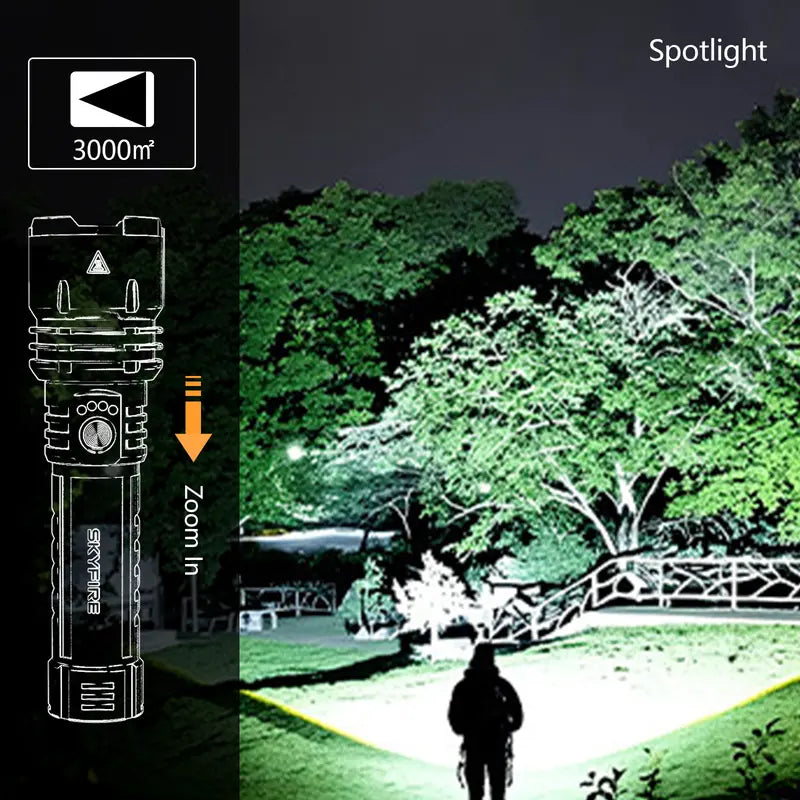 SKYFIRE 1376 Rechargeable LED Tactical Flashlight - 1500 Lumens, Zoomable, 5 Modes, Waterproof