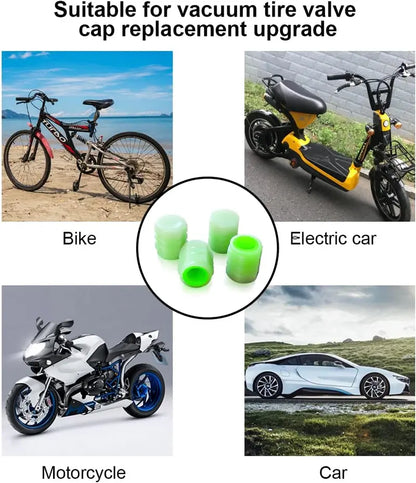Luminous Tire Valve Stem Caps  – Glow in the Dark, Leak-Proof, Corrosion Resistant | Universal Car Truck Motorcycle Bike (Green)