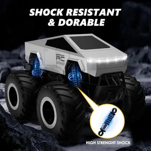 RC Cars 4WD Off-Road Truck - Metal Shell LED Headlights Monster RC Truck, All Terrain Hobby RC Car Toy for Kids & Adults