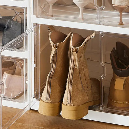 MiAoLi 10-Layer Folding Shoe Rack Organizer, Sturdy Plastic Cabinet with Transparent Door Snap & Quick Close, Stacks to Save Space, 20-Pair Capacity, No-Installation, Simple Indoor Furniture (Resists Daily Wear)