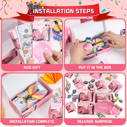Birthday Surprise Gift Box – 20 Bounces Folding Cash Envelope with Flying Butterfly Toy
