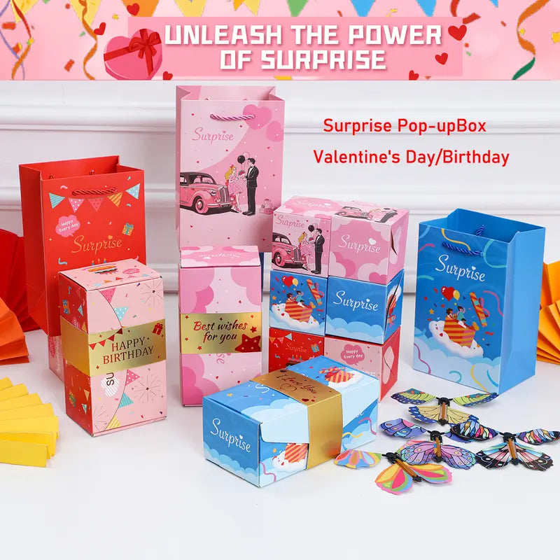 Birthday Surprise Gift Box – 20 Bounces Folding Cash Envelope with Flying Butterfly Toy