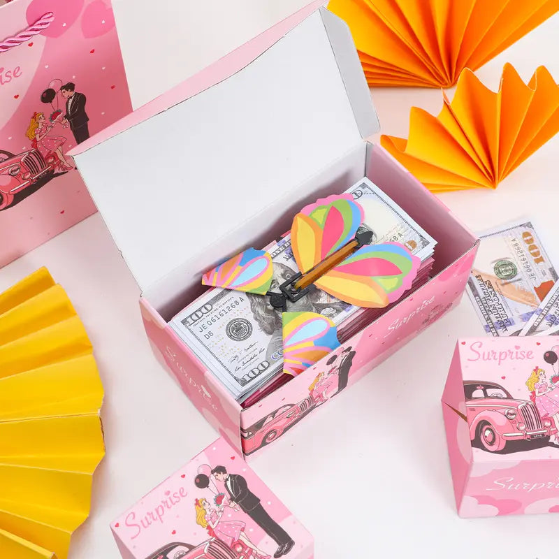 Birthday Surprise Gift Box – 20 Bounces Folding Cash Envelope with Flying Butterfly Toy