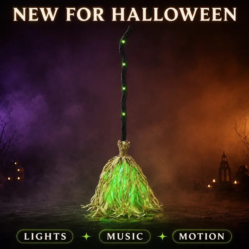 Animated Halloween Witch Broom with Lights, Music & Motion