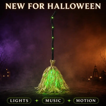 Animated Halloween Witch Broom with Lights, Music & Motion