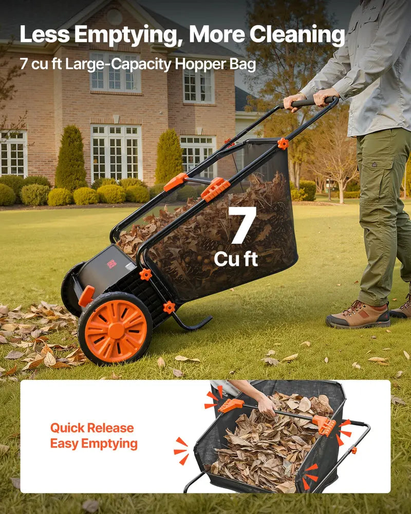 VEVOR 26-Inch Push Lawn Sweeper - 7 Cu. Ft. Hopper Bag Leaf & Grass Collector