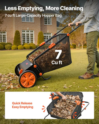 VEVOR 26-Inch Push Lawn Sweeper - 7 Cu. Ft. Hopper Bag Leaf & Grass Collector