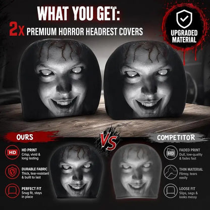 Halloween Car Decor Set! 2-Pack Breathable Ghost Face Headrest Covers, Upgrade Comfort Dust Cover, Immersive Horror Atmosphere Car Accessories Interior