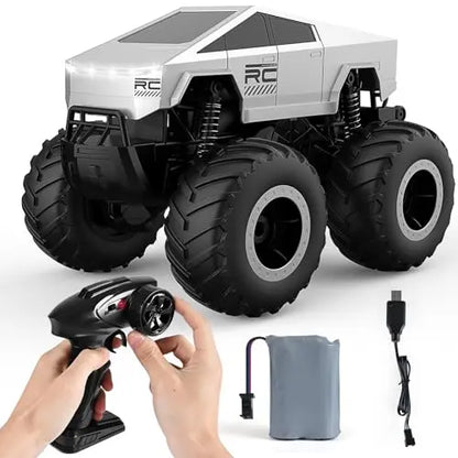 RC Cars 4WD Off-Road Truck - Metal Shell LED Headlights Monster RC Truck, All Terrain Hobby RC Car Toy for Kids & Adults