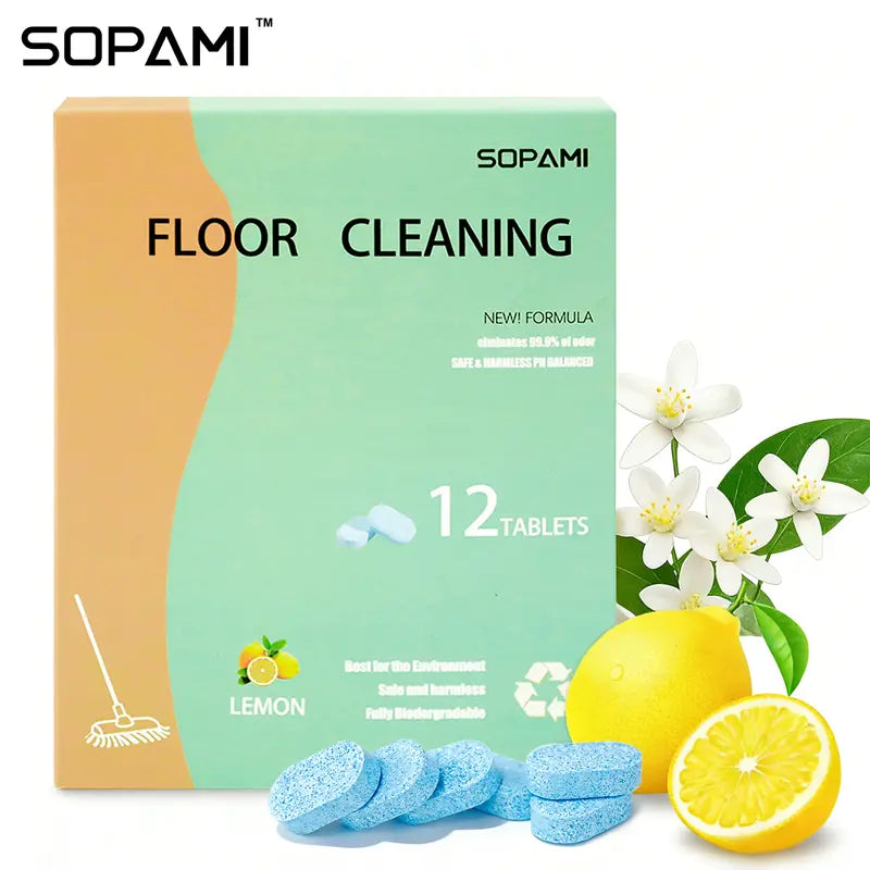 SOPAMI Floor Cleaning Tablets — Eco-Safe, No Residue, Lemon & Mint | 12/24 Pack
