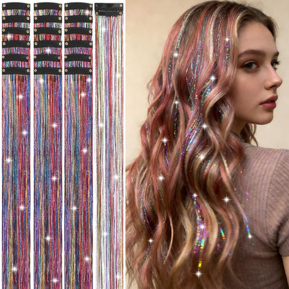 Hair Tinsel Kit 18 Pcs - Clip-In Fuller Sparkle, Heat Resistant Glitter Hair Extensions, Fairy Silver Hair Accessories for Women & Girls